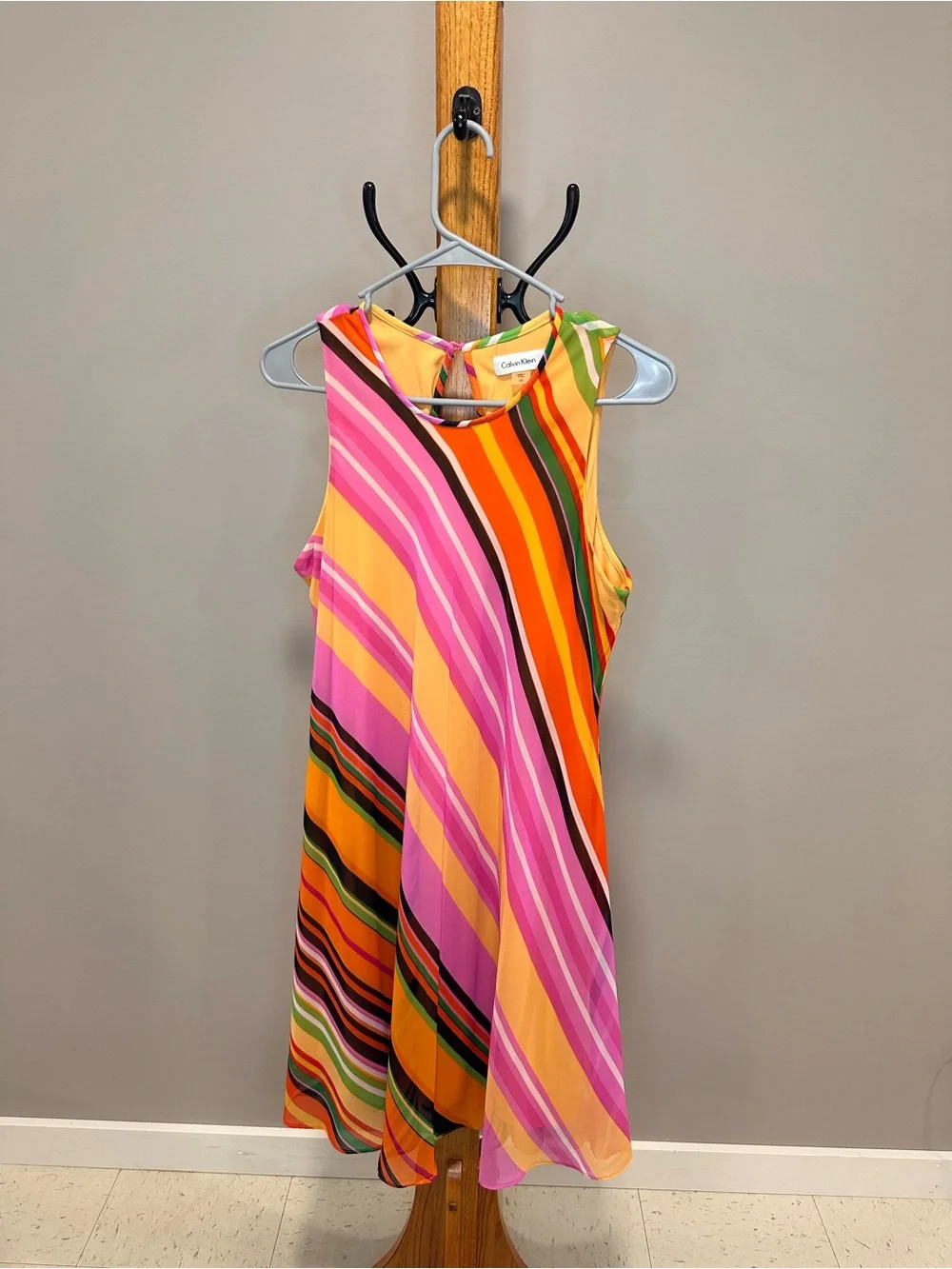 Calvin Klein Multicolor Striped Sleeveless Dress - Pink, Orange & Green